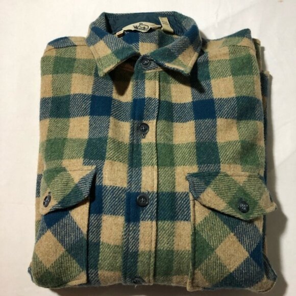 Vintage Woolrich wool blue green plaid flannel shirt pockets mens L lumberjack - Picture 10 of 10